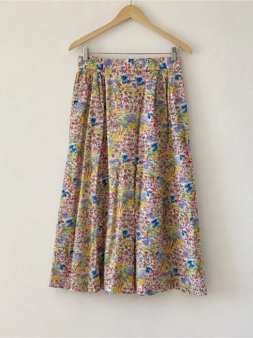 Doncaster Vintage Cotton Novelty Village Print Midi Skirt Size 10 Button Front P
